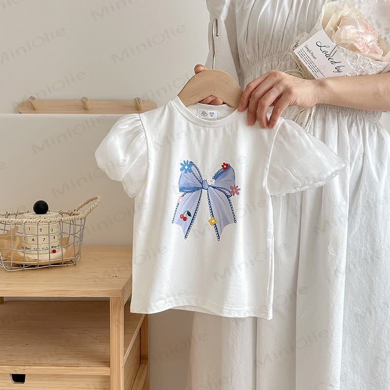 Toddler Girl Crew Neck Puff Sleeve Summer T-shirt - White - 10-11T - image 5