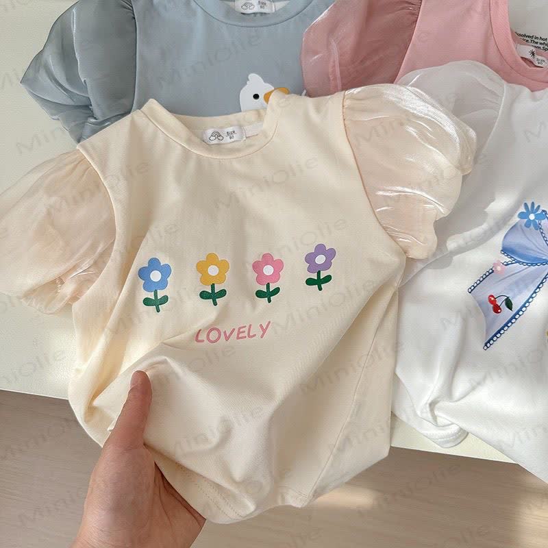Toddler Girl Crew Neck Puff Sleeve Summer T-shirt - image 9