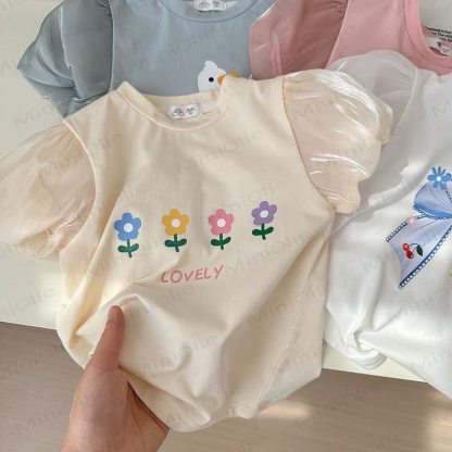 Toddler Girl Crew Neck Puff Sleeve Summer T-shirt - image 9