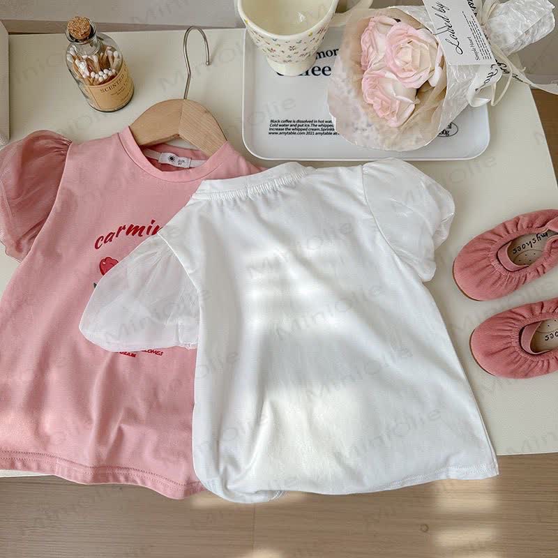 Toddler Girl Crew Neck Puff Sleeve Summer T-shirt - image 8