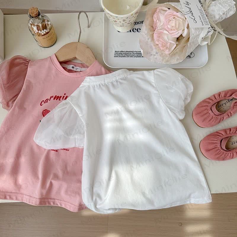 Toddler Girl Crew Neck Puff Sleeve Summer T-shirt - image 8