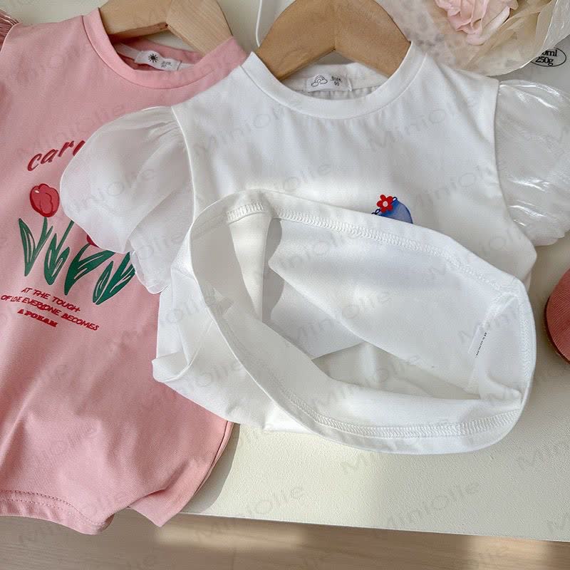 Toddler Girl Crew Neck Puff Sleeve Summer T-shirt - image 10