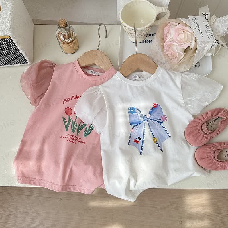 Toddler Girl Crew Neck Puff Sleeve Summer T-shirt - image 6