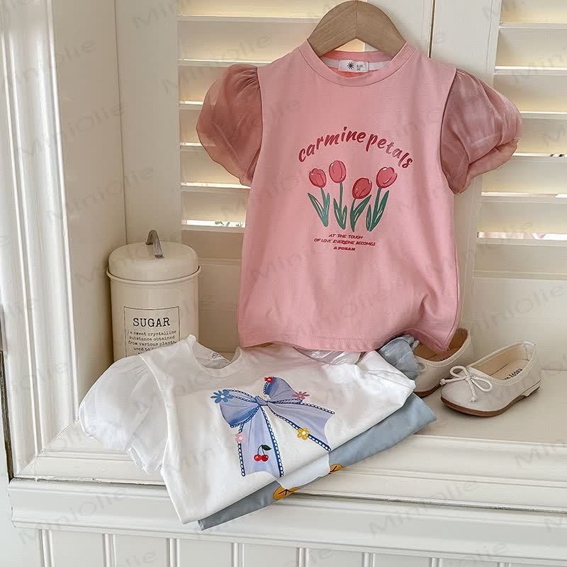 Toddler Girl Crew Neck Puff Sleeve Summer T-shirt - image 7