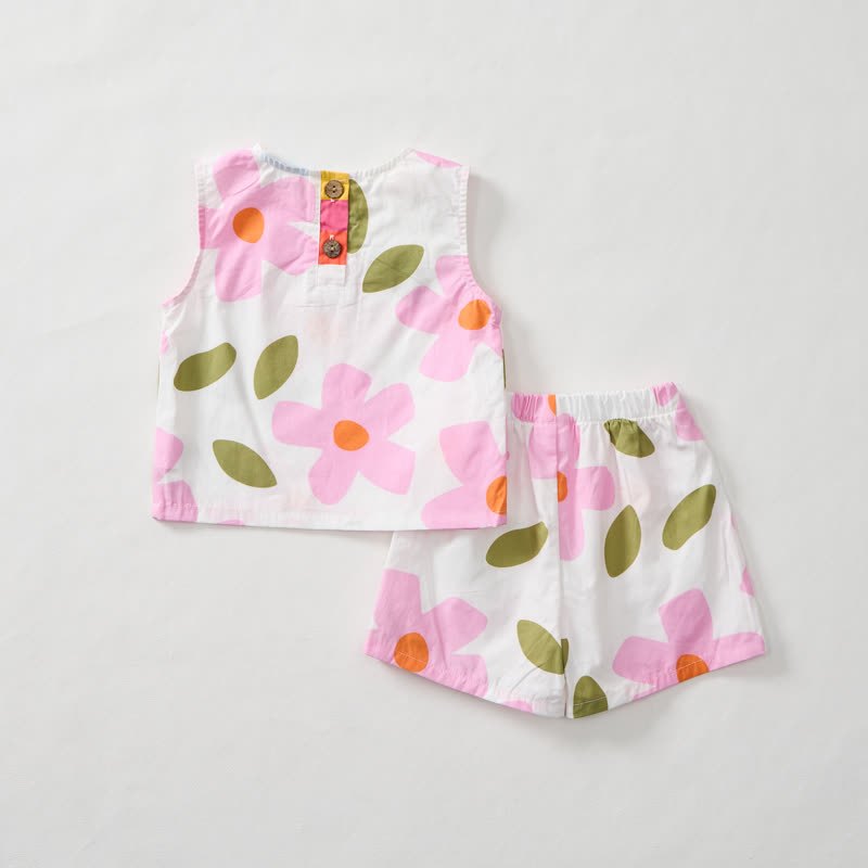 Baby Toddler Flower Pink Sleeveless Set - image 2