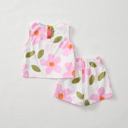 Baby Toddler Flower Pink Sleeveless Set - image 2