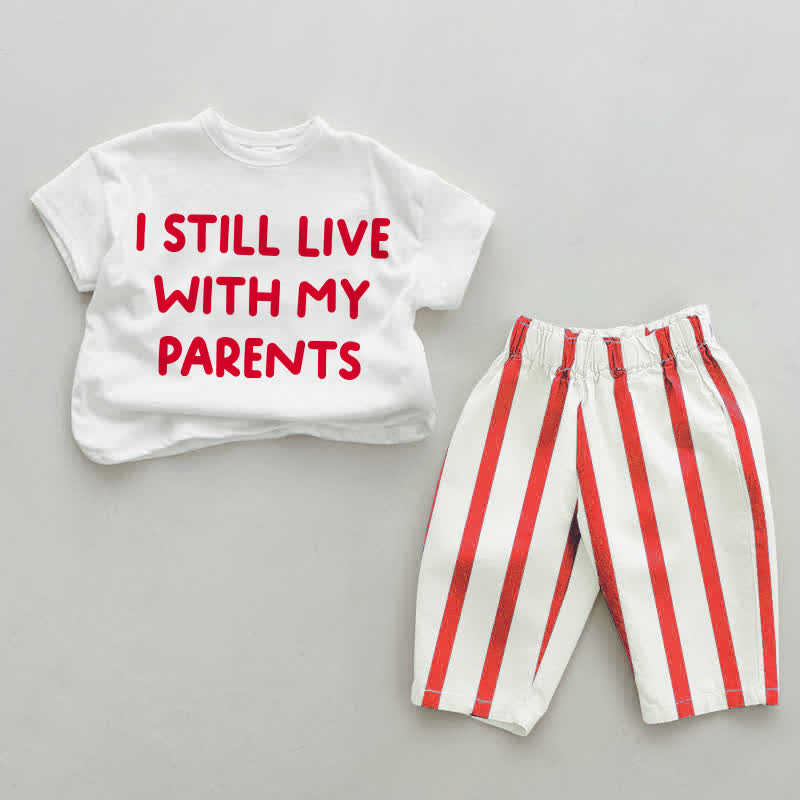 I STILL LIVE WITH PARENTS Baby Slogan Red Striped 2-piece Set - White&Red - 4-5T - image 1