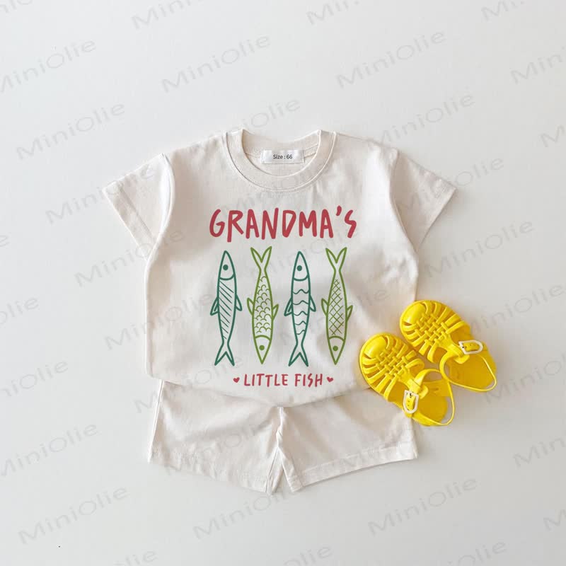 GRANDMA'S LITTLE FISH Baby White Tee and Shorts 2-piece Set - White - 18-24M - image 1