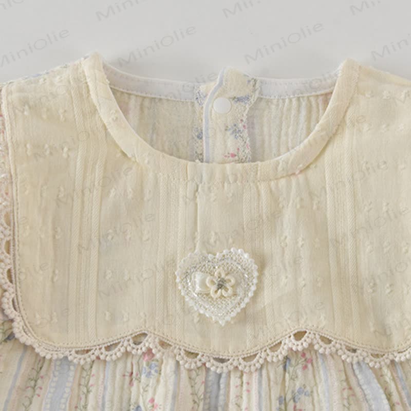 Baby Girls Beige Floral Lace Bib Collar Romper - image 2