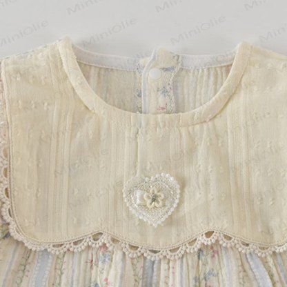 Baby Girls Beige Floral Lace Bib Collar Romper - image 2