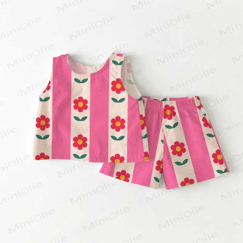 Baby Toddler Girls Pink Flower Print Sleeveless 2-piece Set - Pink - 3-4T - image 1