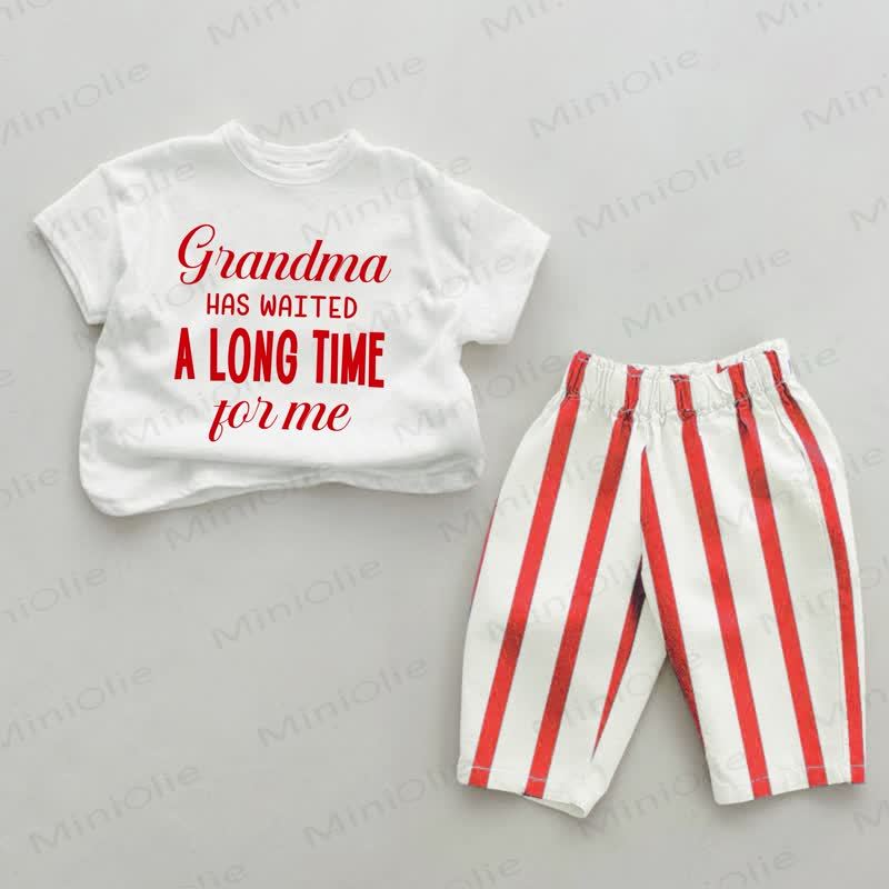 GRANDMA HAS WAITED A LONG TIME FOR ME Baby Slogan Red Striped 2-piece Set - White&Red - 4-5T - image 1