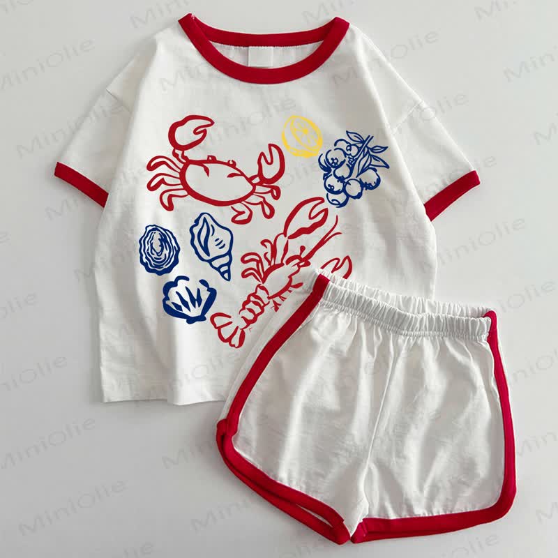Baby Marine Print White&Red T-shirt and Shorts 2-Piece Set - White&Red - 3-5T - image 1