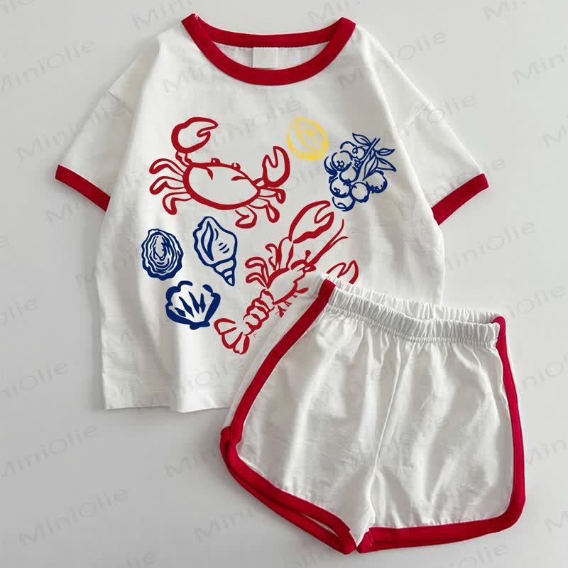 Baby Marine Print White&Red T-shirt and Shorts 2-Piece Set - White&Red - 3-5T - image 1