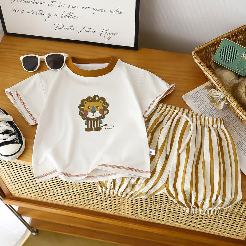 Toddler Boys Animal Tee and Stripe Shorts 2-piece Set - Red - 8-9T - image 4