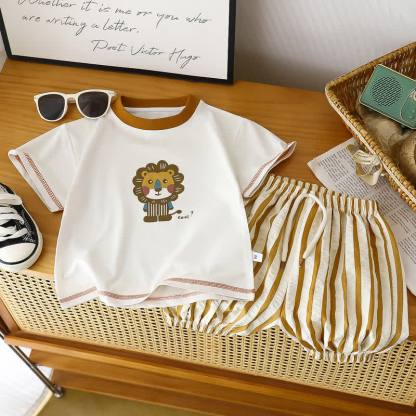 Toddler Boys Animal Tee and Stripe Shorts 2-piece Set - Red - 8-9T - image 4
