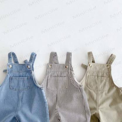 Baby Toddler Solid Color/Striped Denim Overalls - image 8