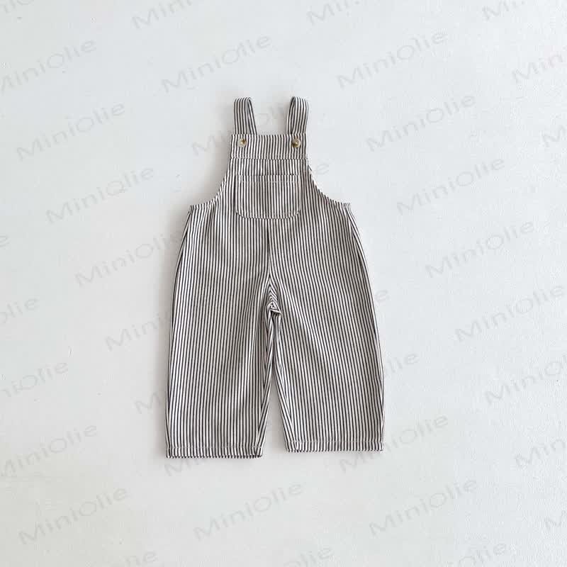 Baby Toddler Solid Color/Striped Denim Overalls - Beige - 4-5T - image 6
