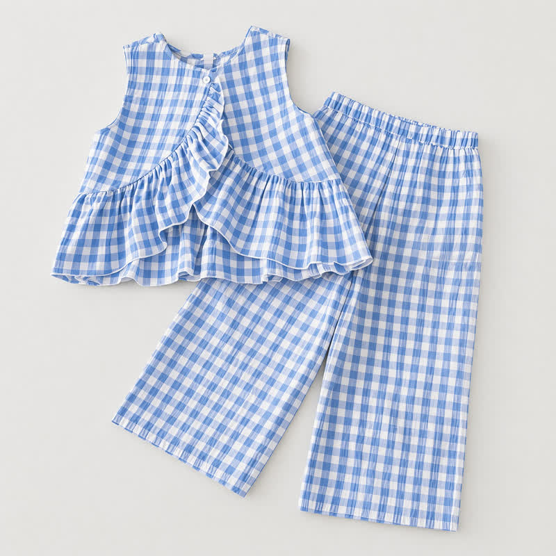 Baby Toddler Green/Blue Plaid Sleeveless Top and Pants 2-piece Set - Blue - 2-3T - image 1