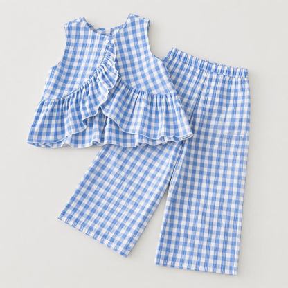 Baby Toddler Green/Blue Plaid Sleeveless Top and Pants 2-piece Set - Blue - 2-3T - image 3