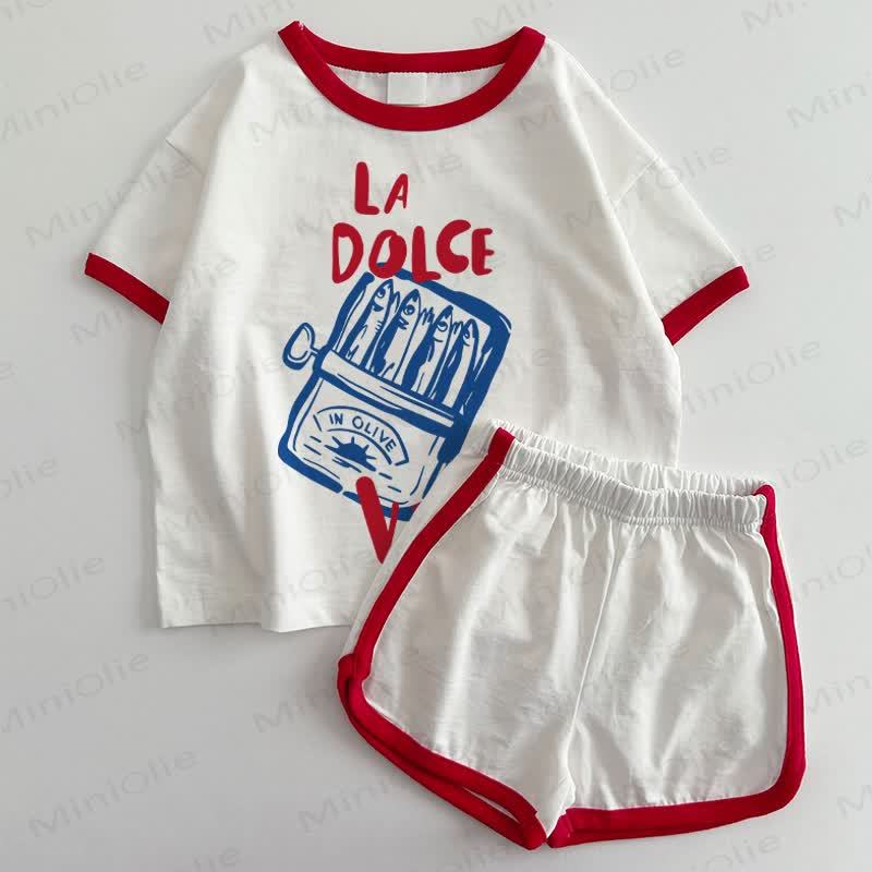LA DOLCE VITA Baby Sardines Print White&Red T-shirt and Shorts 2-Piece Set - White&Red - 3-5T - image 1