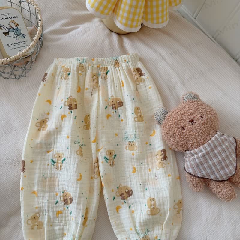 Toddler Soft Cotton Animal Print Gauze Lounge Pants - Beige Koala - 8-9T - image 3