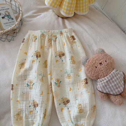 Toddler Soft Cotton Animal Print Gauze Lounge Pants - Beige Koala - 8-9T - image 3