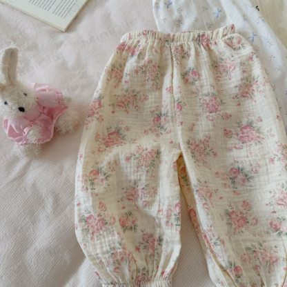 Toddler Soft Cotton Animal Print Gauze Lounge Pants - Apricot Flower - 8-9T - image 10