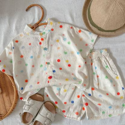 Toddler Rainbow Dot Button-Front T-Shirt and Pants 2-piece Set - image 1