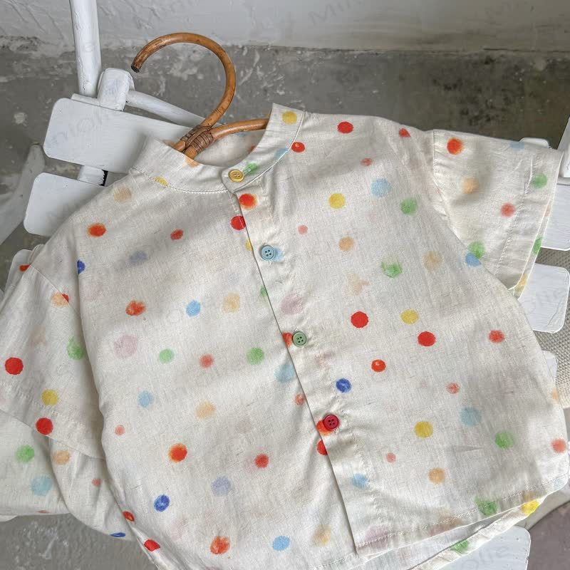 Toddler Rainbow Dot Button-Front T-Shirt and Pants 2-piece Set - Beige - 6-7T - image 2