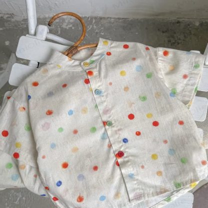 Toddler Rainbow Dot Button-Front T-Shirt and Pants 2-piece Set - Beige - 6-7T - image 2