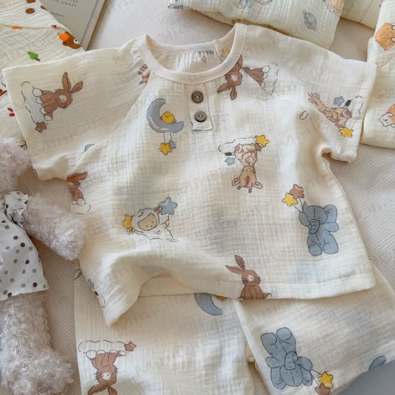 Toddler Soft Cotton Animal Print T-Shirt and Shorts 2-piece Set - Beige Sheep - 8-9T - image 2