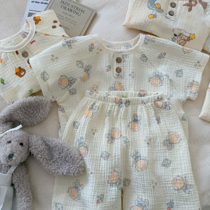 Toddler Soft Cotton Animal Print T-Shirt and Shorts 2-piece Set - Beige Bear - 8-9T - image 3