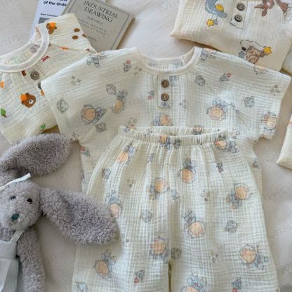 Toddler Soft Cotton Animal Print T-Shirt and Shorts 2-piece Set - Beige Bear - 8-9T - image 3