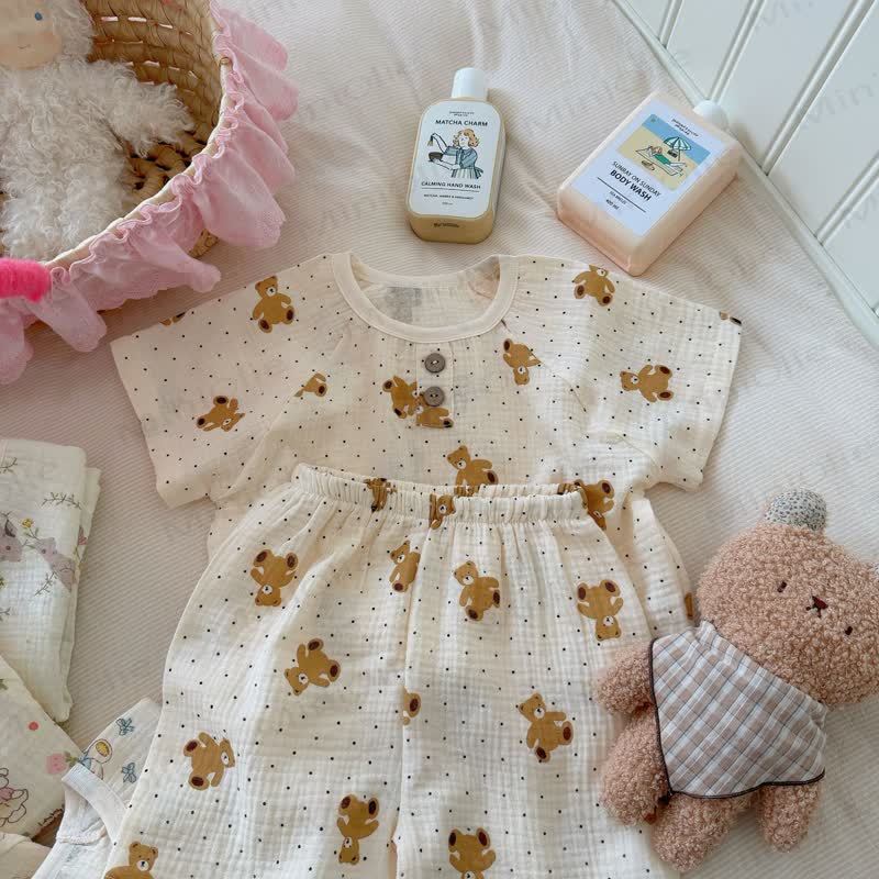Toddler Soft Cotton Animal Print T-Shirt and Shorts 2-piece Set - Beige Dots Bear - 8-9T - image 5