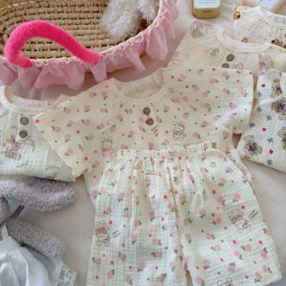 Toddler Soft Cotton Animal Print T-Shirt and Shorts 2-piece Set - Beige Flower Bunny - 8-9T - image 8