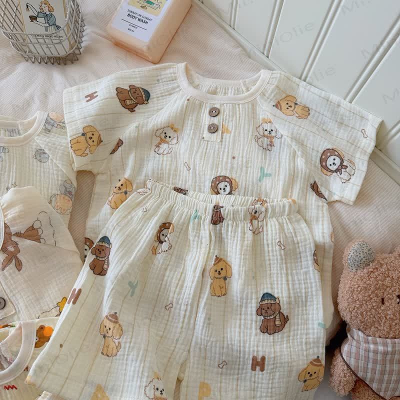 Toddler Soft Cotton Animal Print T-Shirt and Shorts 2-piece Set - Beige Dog - 8-9T - image 9