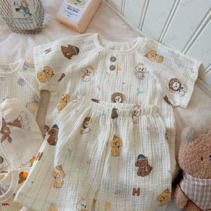 Toddler Soft Cotton Animal Print T-Shirt and Shorts 2-piece Set - Beige Dog - 8-9T - image 9