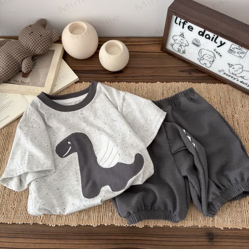 Toddler Boys Pure Cotton Dino Print T-Shirt and Shorts 2-piece Set - image 1