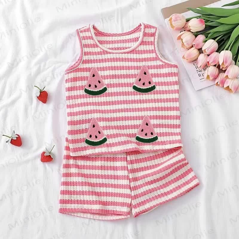 Baby Girls Watermelon Waffle Knit Tank Top and Shorts 2-piece Set - Pink - 2-3T - image 1
