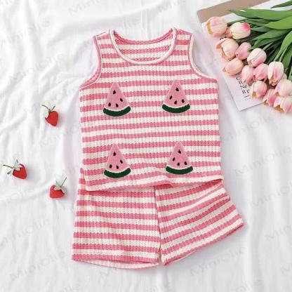 Baby Girls Watermelon Waffle Knit Tank Top and Shorts 2-piece Set - Pink - 2-3T - image 1