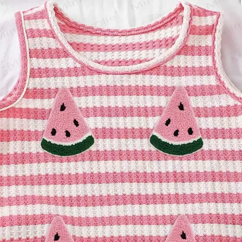 Baby Girls Watermelon Waffle Knit Tank Top and Shorts 2-piece Set - image 3