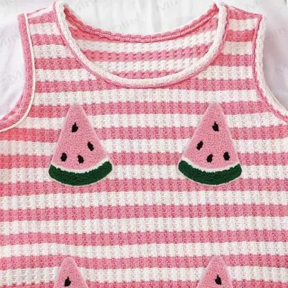 Baby Girls Watermelon Waffle Knit Tank Top and Shorts 2-piece Set - image 3