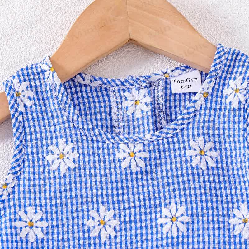 Baby Blue Gingham Daisy Tank Top and Pants 2-piece Set - image 2