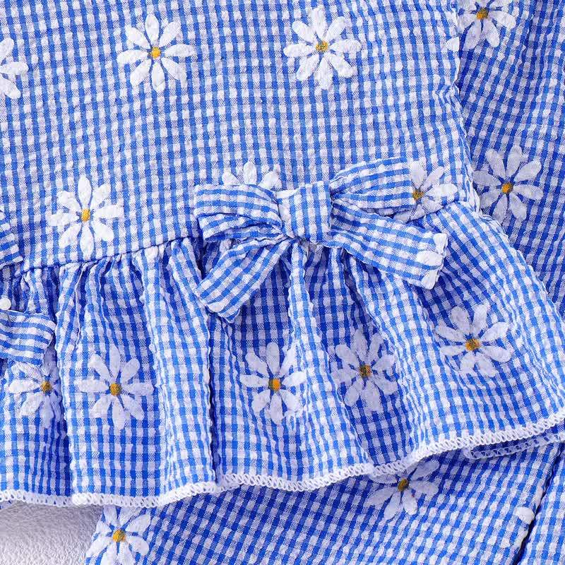 Baby Blue Gingham Daisy Tank Top and Pants 2-piece Set - image 3