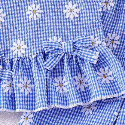Baby Blue Gingham Daisy Tank Top and Pants 2-piece Set - image 3