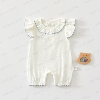 Baby Girls Ruffle Collar Knit Romper - White - 18-24M - image 3