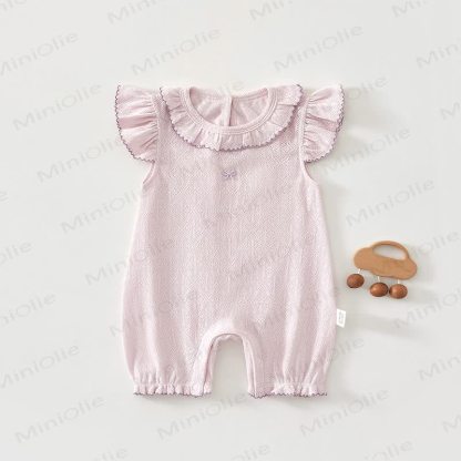 Baby Girls Ruffle Collar Knit Romper - Purple - 18-24M - image 2