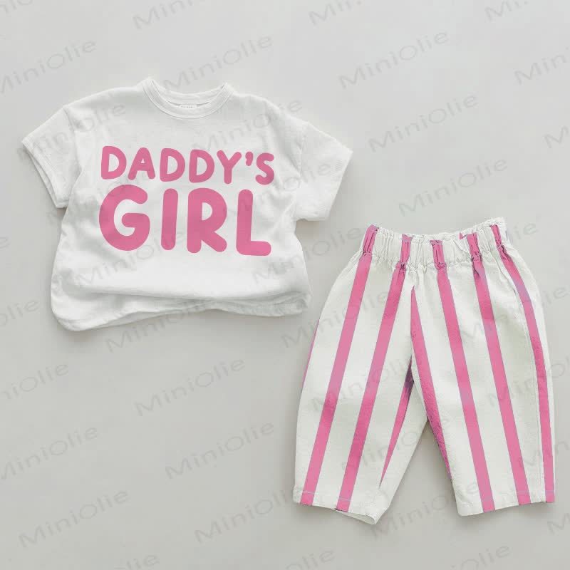 DADDY'S GIRL Baby Girls Pink Vertical Striped 2-piece Set - White&Pink - 2-3T - image 1