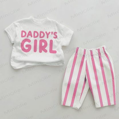 DADDY'S GIRL Baby Girls Pink Vertical Striped 2-piece Set - White&Pink - 2-3T - image 1